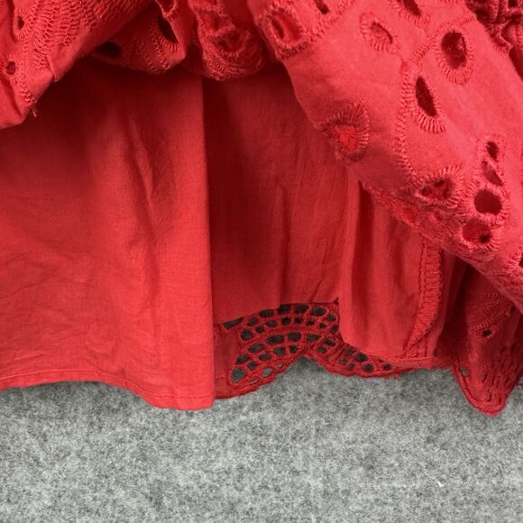 Farm Rio Red Eyelet Lace Palm Tree Belted Mini Dress Womens M Button Pockets - Picture 9 of 16